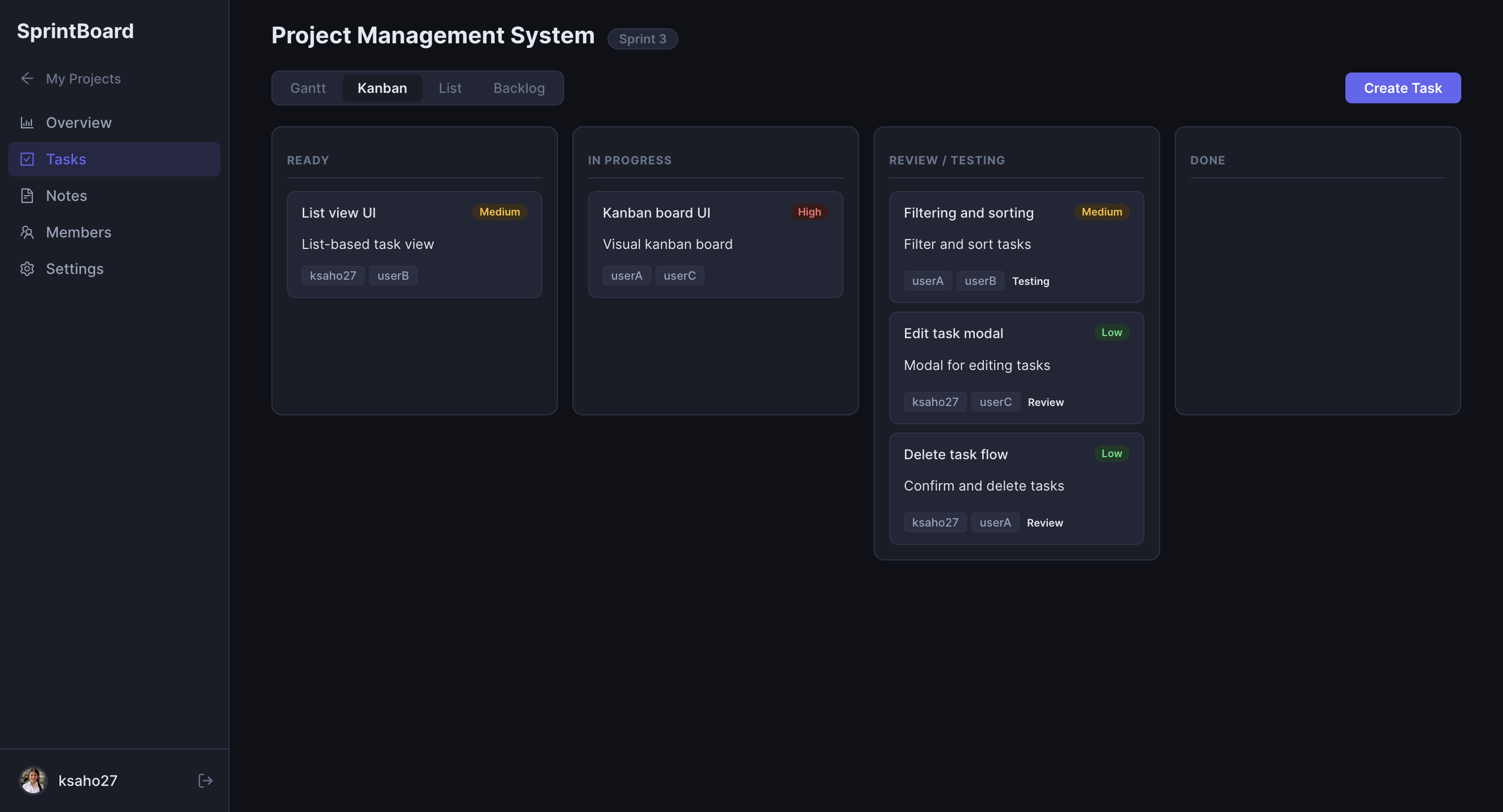 SprintBoard screenshot